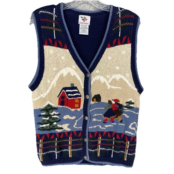 🎄 Vintage Holiday Sweater Vest Small Winter Scene Knit 🎄 - Picture 1 of 9